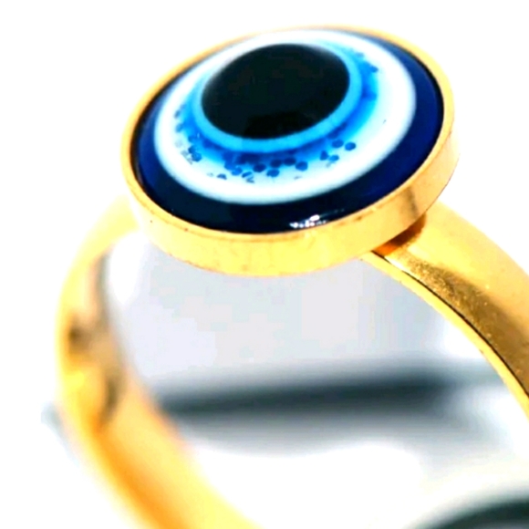 Evil Eye Womens Mens Stainless Steel Gold Eyeball Rings Turkey size 9 - Picture 2 of 7